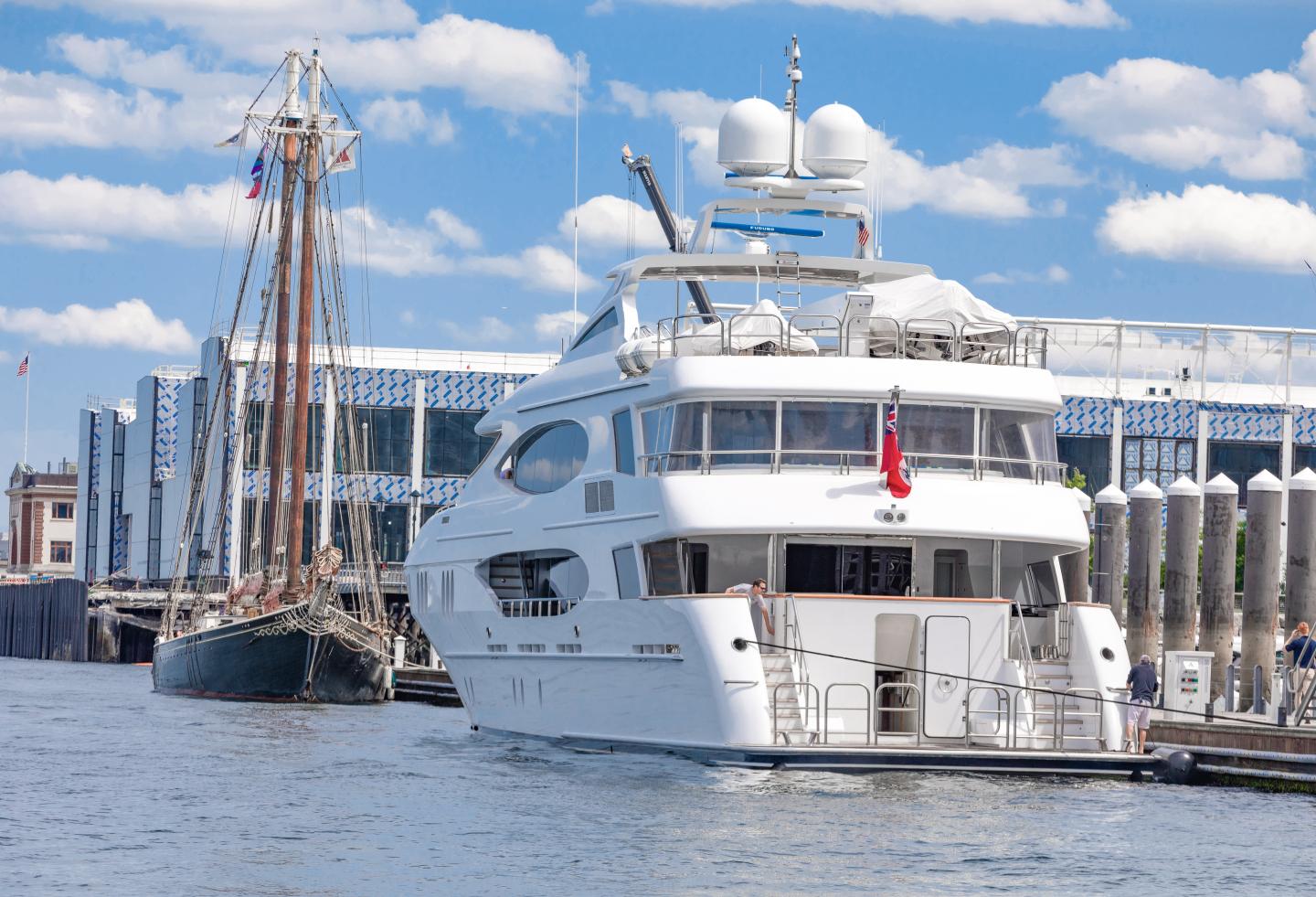 Tall Ship and Mega Yacht at Fan Pier Marina