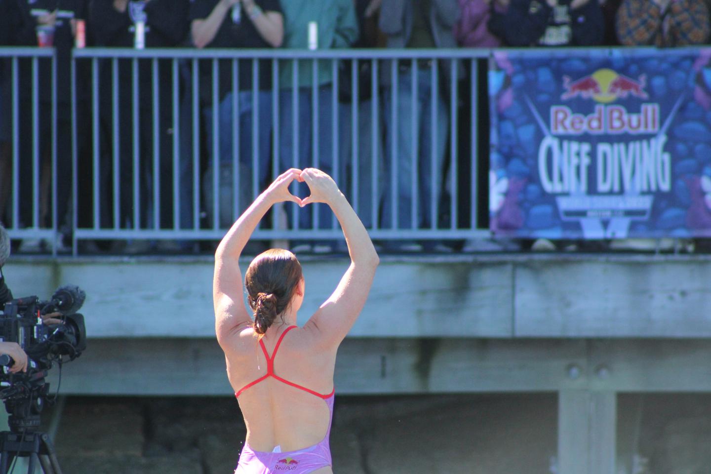 Molly Carlson interacting with fans at Red Bull Cliff Diving World Series