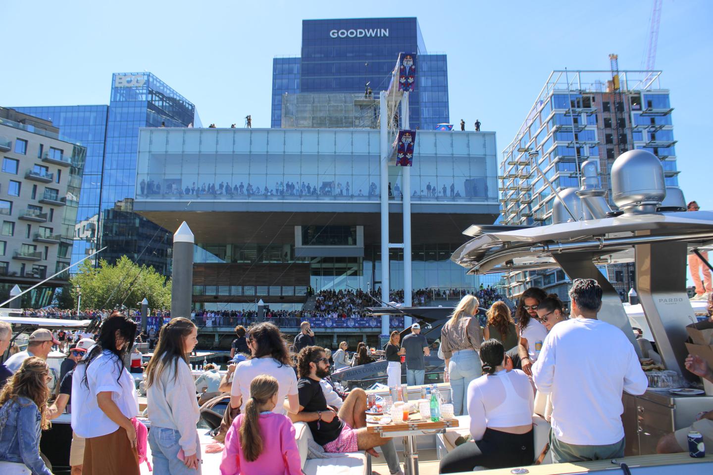 Spectators watch Red Bull Cliff Diving at Fan Pier Marina
